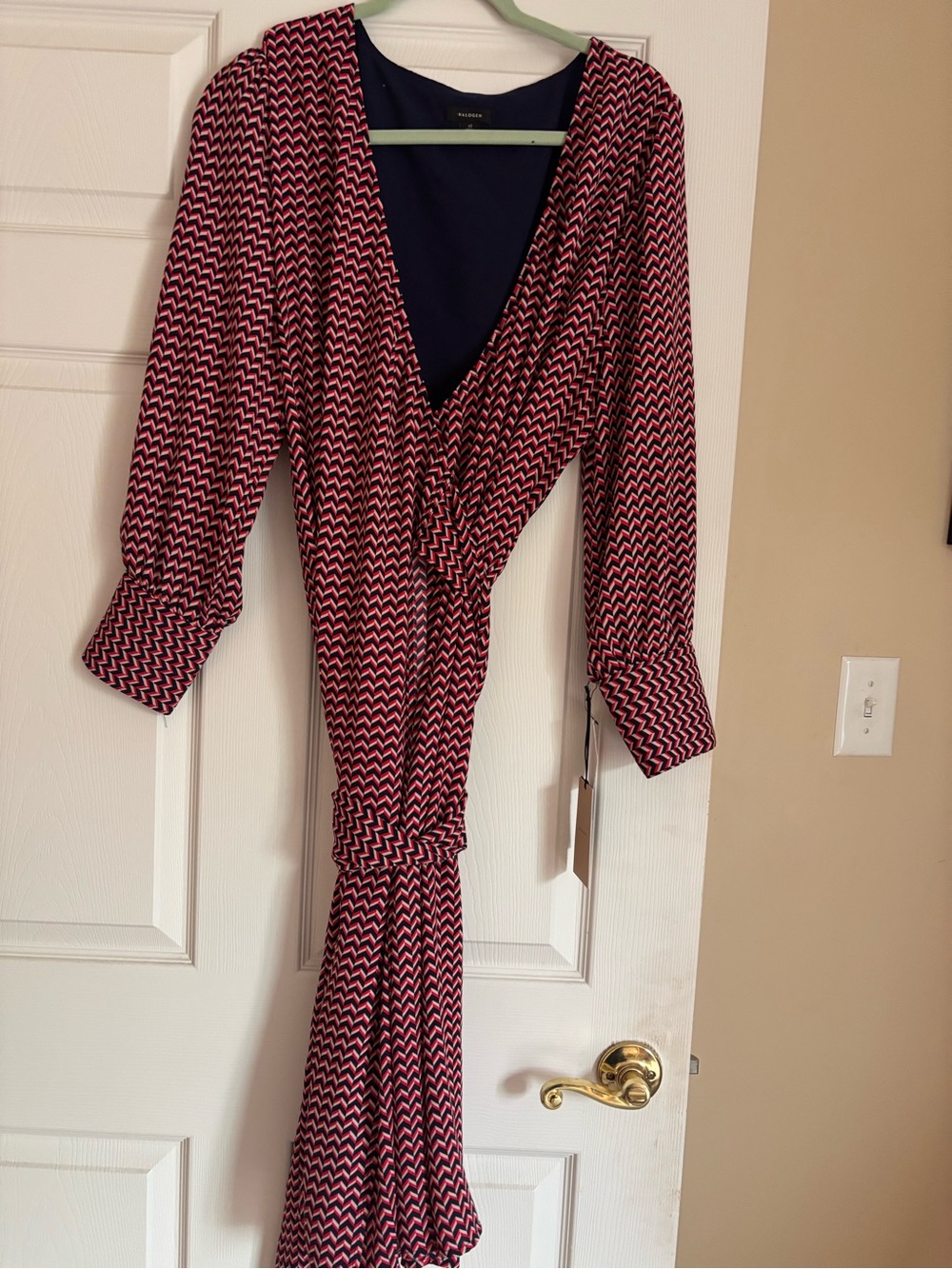 Halogen Red and Navy Chevron Long Sleeve Wrap Dress